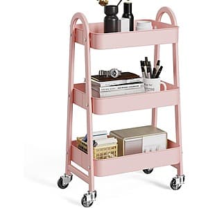 OLIXIS 3-Tier Rolling Utility Cart, Metal Storage Shelf w/ Lockable Wheels $17.55