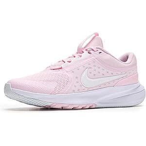 Pink and white Nike Girls' Star Runner 5 sneaker with mesh and synthetic upper.