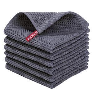 6-Pack Homaxy 100% Cotton Waffle Weave Kitchen Dish Cloths (Dark Grey) $9