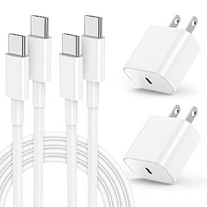 2-Pk Kitminun 20W USB-C Charger Block w/ 6' Fast Charging Cable $6