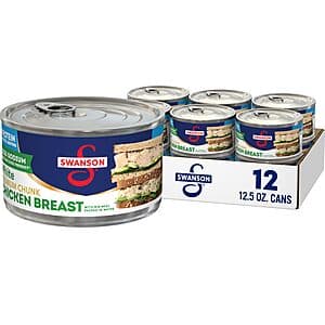 12-Pack 12.5-Oz Swanson 25% Less Sodium Premium Chunk Chicken Breast $23.80