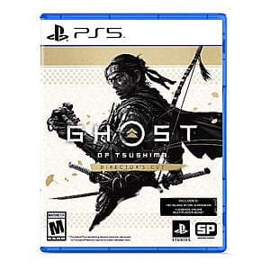 Ghost of Tsushima Director's Cut video game case for PlayStation 5 featuring samurai protagonist in feudal Japanese setting.