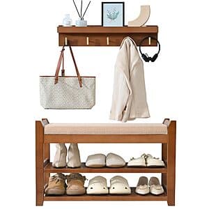 2-Pc Petkaboo Bamboo Wood Shoe Storage Bench & Coat Rack Set from $40.75 + Free S&H