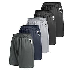 5-Pk BOOJO Athletic Gym Men's Shorts w/ Pockets (Large Only) $15.20