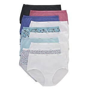 10-Pack Hanes Women's Cotton Regular Brief Underwear: White $9, Solid Print Mix $8.10