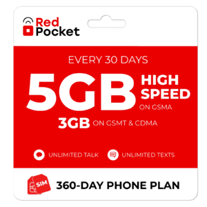 360-Day Red Pocket Prepaid Plan: Unlimited Talk & Text + 3GB 5G/LTE Data / Month $126 & More + Free Shipping