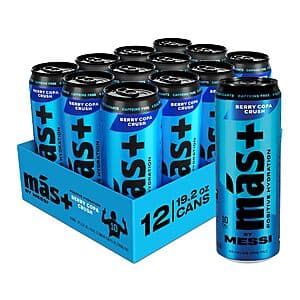 12-Pack 19.2-Oz Más+ By Messi Sports & Hydration Drink (Berry Copa Crush) $12.10 & More w/ Subscribe & Save
