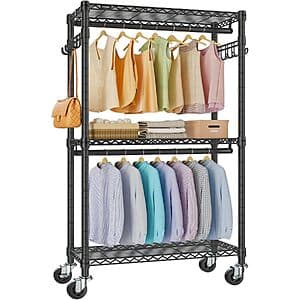 VIPEK R2 Rolling Clothes Rack w/ Double Rods, Shelves & Locking Wheels $50 + Free S&H