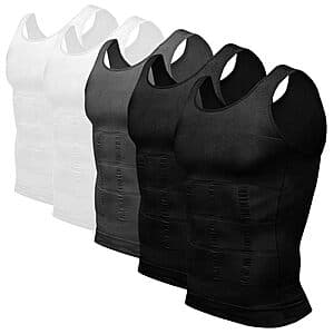 5-pack of Odoland men's compression sleeveless tank tops in black and two additional colors, shown folded together.