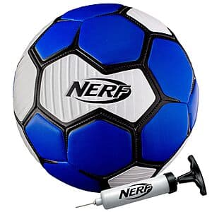 Nerf Proshot Youth Soccer Ball w/ Air Pump in Blue/White (Official Size 5) $4.40