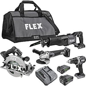FLEX 24V Brushless 4-Tool Combo Kit w/ 5.0Ah & 2.5Ah Batteries + Charger $297 + Free S&H