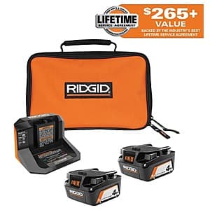 Ridgid Battery Starter Kit: 2x 4.0Ah Lithium Ion Battery + 18V Charger w/ Bag $75 + Free Shipping