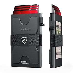 Runbox Men's Slim Aluminum RFID Card Holder Wallet w/ Pop-up Function (Matte Black) $5