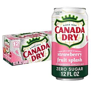 12-Pk 12-Oz Canada Dry Fruit Splash Strawberry Ginger Ale Zero Sugar Soda $5