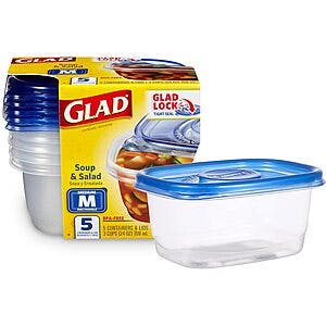 5-Pack 24-Oz GladWare Rectangle Soup & Salad Food Storage Containers (Medium) $3.40 w/ Subscribe & Save