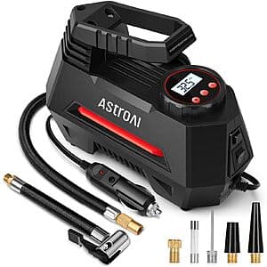 AstroAI 12V Tire Inflator Portable Air Compressor w/ 9.8' Cord (Black/Red) $17