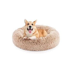 24" FluffyDream Dog or Cat Calming Plush Donut Bed (Brown) $6 + Free S/H w/ Prime