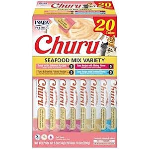 20-Pack 0.5-Oz INABA Churu Cat Treats (Seafood Variety) $7.70 w/ Subscribe & Save
