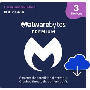 1-Year Malwarebytes Premium (3-Devices/Digital Download) $13