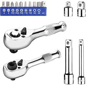 16-Pc WORKPRO Stubby Ratchet & Bit Driver Set (1/4", 3/8" Drive) $14