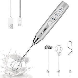 YUSWKO Rechargeable Electric 3-Speed Milk Frother Wand w/ 3-Heads $13