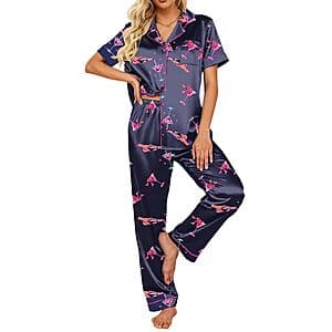 2-Pc Ekouaer Women's Satin Short Sleeve Pajama Set (Various) $11