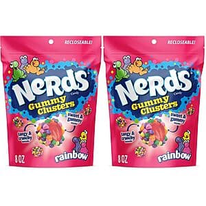 2-Pk 8-Oz Nerds Gummy Clusters Resealable Bags (Rainbow Candy) $5.35