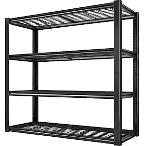 HAGOO 4-tier heavy-duty metal storage rack with wire mesh shelving, 40 inches wide and 59.5 inches tall, featuring a black metal frame.