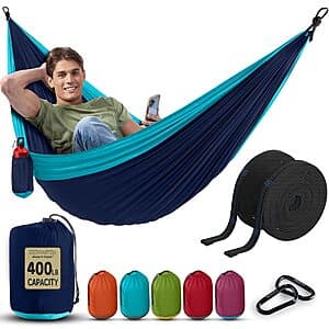 Durable Hammock 400 lb Capacity, Lightweight Nylon Camping Hammock Chair w/Tree Straps (Navy/Medium) $9 + Free Shipping w/ Prime or on $35+