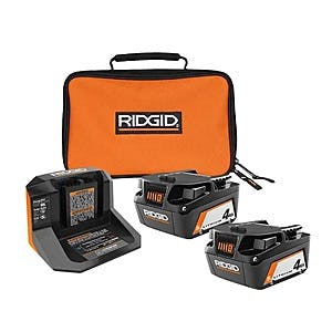 Ridgid Battery Starter Kit: 2x 4.0Ah Lithium Ion Battery + 18V Charger w/ Bag $69 + Free S/H