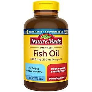 150-Ct Nature Made 1000mg Fish Oil Omega 3 Softgels 2 for $10.75 w/ S&S