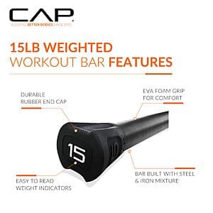 15-Lbs. CAP Barbell Weighted Workout Bar (Black) $28