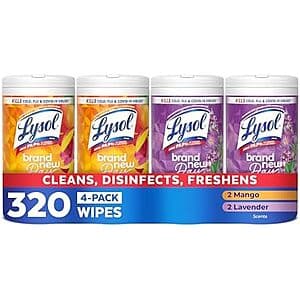 4-Pk 80-Ct Lysol All-Purpose Disinfecting Wipes (Lavender / Mango) $12.10 w/ S&S