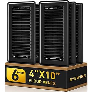 6-Pk 4" x 10" BYEWIRE Steel Floor Register Vent Covers (Black) $15