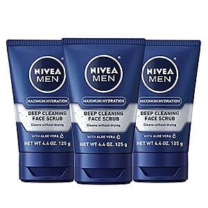 $11.77 w/ S&S: NIVEA MEN Maximum Hydration Deep Cleaning Face Scrub With Aloe Vera, 3 Pack of 4.4 Oz Tubes at Amazon