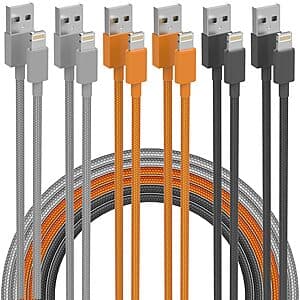 6-Count IWTKenw Apple MFi Certified USB-Lightning Braided Cables (3', 6' & 10') $3.50