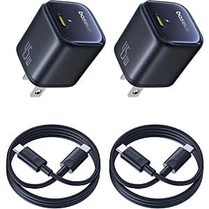 2-Pack 45W Baseus USB-C Charger Block w/ 3.3' USB-C Cable $18