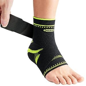 SOLOEVER Compression Ankle Brace w/ Silicone Pads & Strap (Black) $6