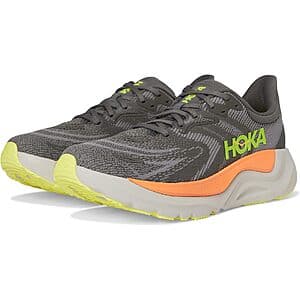Men's Hoka Arahi 8 athletic sneaker in asphalt and gravel colorway, shown from a side angle.