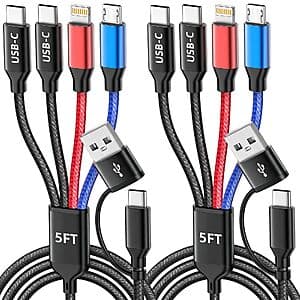 2-Pk 5' MPATIBY 2x USB-C, 1x Lightning + 1x Micro USB to USB-C + A Adapter Cables $7.50