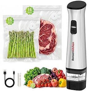 Bonsenkitchen Handheld Vacuum Sealer w/ 30 Reusable Bags & Detachable Water Tank $25