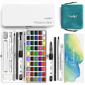 50-Color JusArt Watercolor Paint Set $15