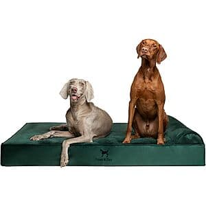 Large gray orthopedic dog bed with cooling gel memory foam, measuring 55 inches by 45 inches, designed for extra-large dogs.