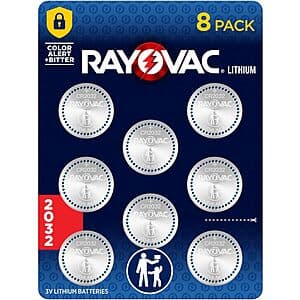 8-Pk Rayovac 2032 3V Lithium Coin Cell Batteries $4.75