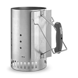 Rapidfire full-size charcoal chimney starter with metal construction, typical cylindrical design for barbecue grilling.