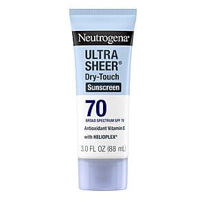 Select Accts: 3-Oz Neutrogena Ultra Sheer Sunscreen w/ Broad Spectrum SPF 70 $3.80 w/ S&S