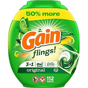 Prime Members: 112-Count Gain FLINGS Laundry Detergent Pacs (Original) 4 for $59.40 w/ Subscribe & Save + Free Shipping