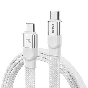 Prime Members: 3.3' 240W TALIX USB-C to USB-C Flat Braided Cable $6.50 & More + Free S&H