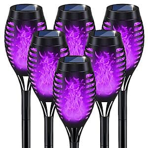 6-Pk IkeeRuic Solar Outdoor Flickering Flame Purple Pathway Lights $13