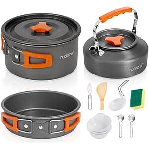 15-Pc NutriChef Nonstick Camping Cookware Set w/ Mesh Bag (Grey) $18